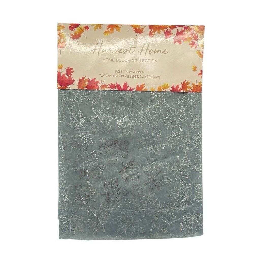 Harvest Home Maple Pole Top Curtain Panel Pair Gray Silver 38x84 Set of 2, NWT